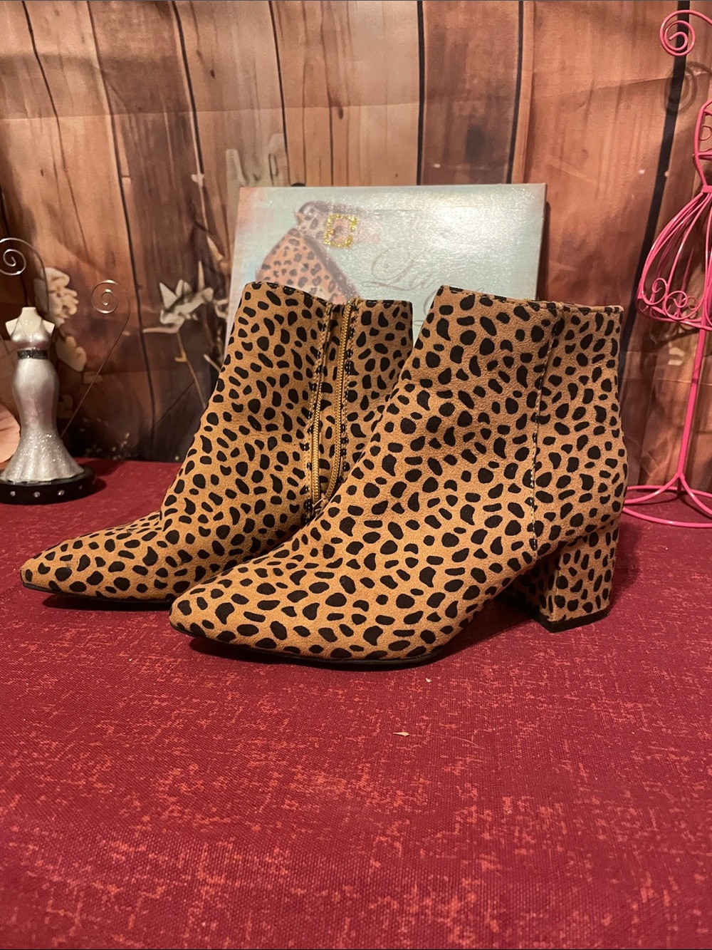 BAMBOO Leopard Print Ankle Boots in Tan and Black